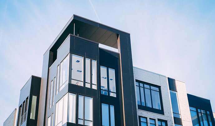 Modern building protected by FlowStop 2 leak detection