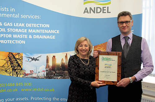 Julie Greenwood, MD and Dr Marshall Booth, Technical Director receive the Environmental Company of the Year Award.